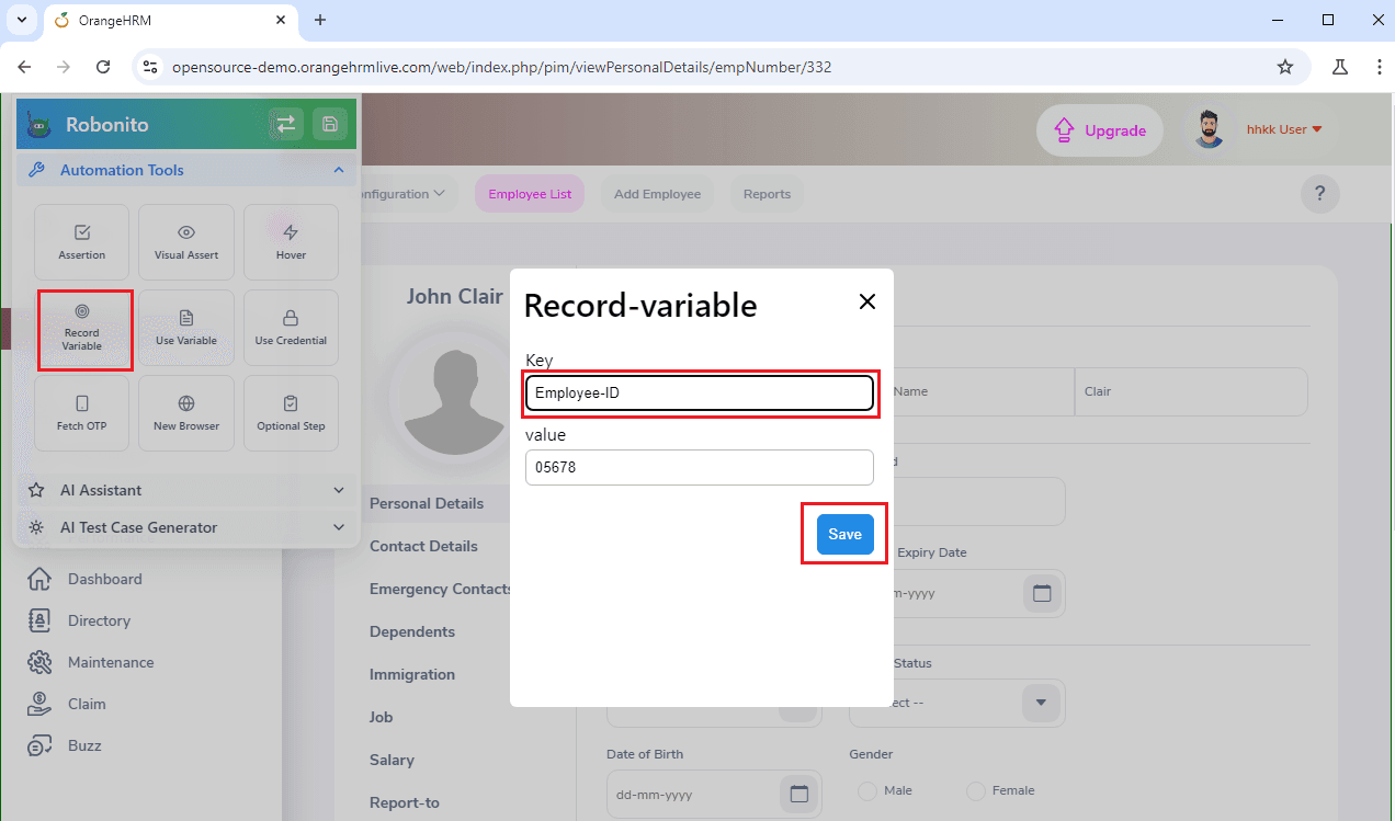 use record variable